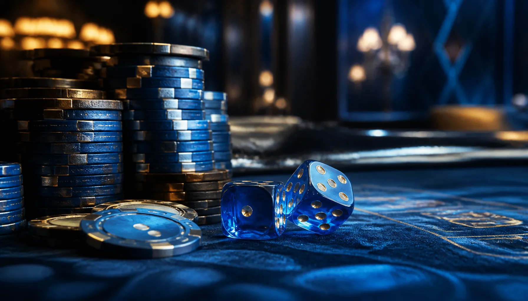 Fan of premium playing cards resting on a cool icy blue marble surface with dramatic cinematic lighting